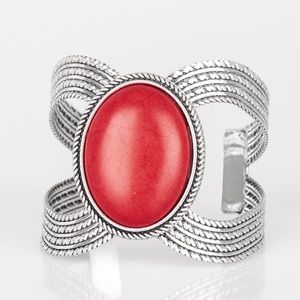Red crackle stone silver cuff